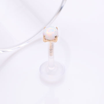 Detail View 1 of 14 Karat Gold Fire Opal Prong Set Top Bio-Flex Labret-White Opal